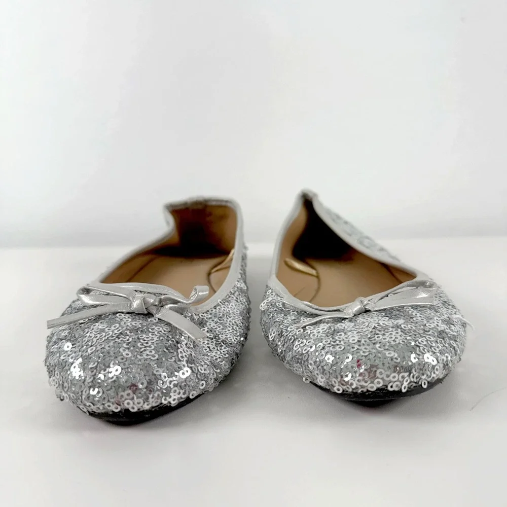 Kids‎ Girls Silver Sequin Ballet Flats Sparkle Bow Party Shoes Size 7/8